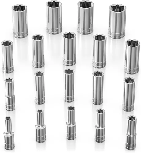 Miniatura 15 de Olsa Tools Juego de llaves profundas SAE - 1/4 pulgadas, 13 piezas - 6 puntas cromadas de 1/8" a 5/8" y tamaños sin saltos - Juego de llaves de vaso