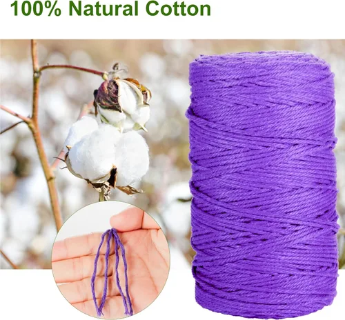 Miniatura 4 de POZEAN Cordón de macramé de 0.118 pulgadas, 0.118 pulgadas, 220 yardas (unos 656.2 ft), hilo de macramé de algodón 100% natural para colgar