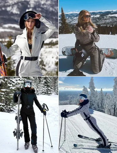Miniatura 14 de GSOU SNOW Traje de esquí para mujer, traje de nieve de una pieza, para snowboard, delgado, aislante, impermeable, resistente al viento