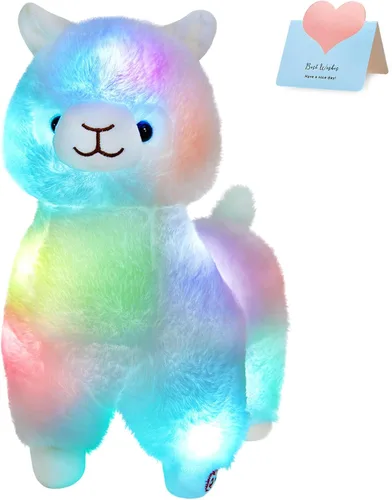 BSTAOFY Animales de peluche de alpaca que se iluminan de 13.5 pulgadas, juguete de peluche suave de llama blanca con LED y luces nocturnas coloridas