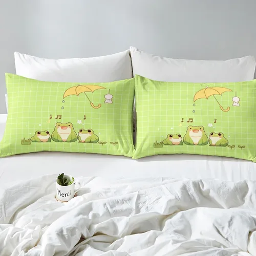 Miniatura 5 de Castle Fairy Juego de ropa de cama con diseño de rana, tamaño individual, funda de edredón de animales verdes de dibujos animados para niños