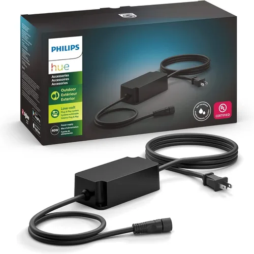 Fuente de alimentación Philips Hue al aire libre de 40W, negra - Conecta múltiples luces de bajo voltaje Philips Hue al aire libre hasta un total de