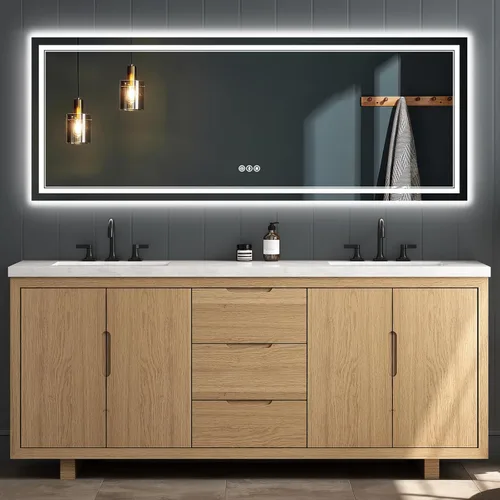 Miniatura 17 de Espejo de baño LED sin marco de 24 x 32 pulgadas, frontal y retroiluminado, vidrio templado inastillable, antivaho, 3 colores, regulable, memoria