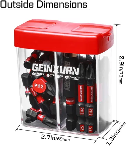 Miniatura 4 de Geinxurn Juego de Puntas de Destornillador de Impacto #2 Phillips, 43 piezas Brocas Magnéticas PH2 (1" y 2") S2 de Acero con Caja de Almacenamiento