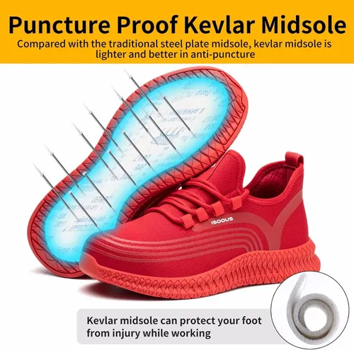 Miniatura 4 de ISOOUS Zapatos de punta de acero para hombres y mujeres zapatos de trabajo indestructibles zapatos de seguridad ligeros antideslizantes zapatos