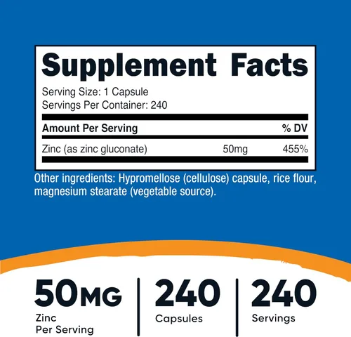 Miniatura 2 de Nutricost Gluconato de zinc 240 cápsulas vegetales (50 mg) (2 botellas) - Sin gluten y sin OMG