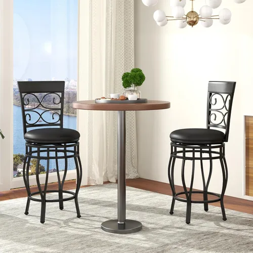 Miniatura 9 de GOFLAME Juego de 4 taburetes de bar giratorios de 26 pulgadas de altura de mostrador con asiento tapizado de piel sintética, respaldo ergonómico