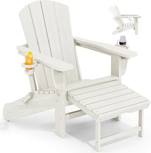 Miniatura 22 de KINGYES Silla Adirondack plegable ajustable con otomana retráctil, silla reclinable Adirondack de polietileno de alta densidad con soporte
