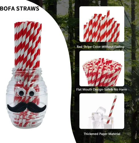 Miniatura 2 de Pajitas de papel de rayas rojas y blancas brillantes, biodegradables de grado alimenticio a rayas rojas, pajitas de papel de peluquero para uso Rojo