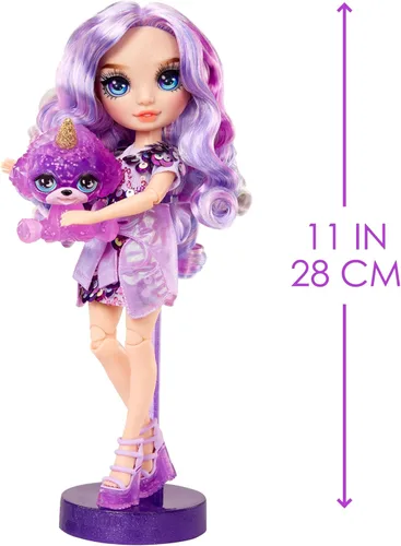 Miniatura 5 de Rainbow High Violeta, morado con kit de slime y mascota, muñeca de moda brillante de 11 pulgadas con slime brillante de bricolaje, mascota mágica