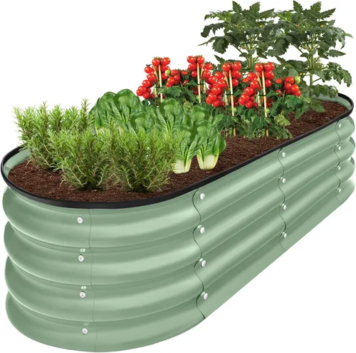 Miniatura 9 de Best Choice Products Cama de jardín elevada de metal para exteriores de 8 x 2 x 1 pies, maceta ovalada de raíces profundas para verduras, flores