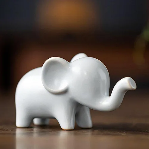 Miniatura 9 de OwMell Decoración de elefante de buena suerte para el hogar, pequeña estatua de elefante de cerámica para decoración del hogar, chapada en oro