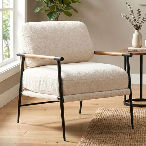 Miniatura 12 de LukeAlon Silla decorativa de chenille de mediados de siglo, silla ultra suave para sala de estar con patas de metal, silla moderna de estar