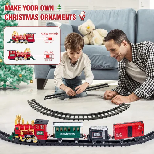 Miniatura 3 de OCHIDO Juego de Tren de Navidad, Juego de Tren Eléctrico con Humo, Luces y Sonido, Juego de Tren de Juguete para Debajo del Árbol de Navidad