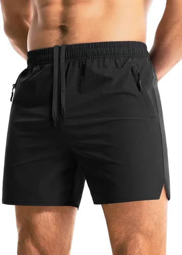 Aolesy Pantalones cortos de gimnasio para hombre, de secado rápido, de 5 pulgadas, con bolsillos con cremallera, pantalones cortos deportivos