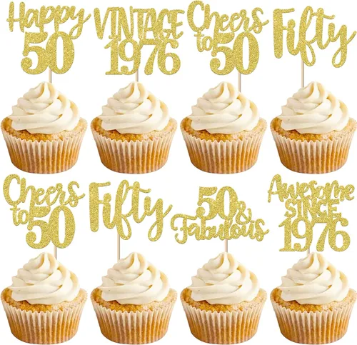 Miniatura 55 de Rsstarxi Paquete de 24 adornos para cupcakes vintage 2019 con purpurina negra para 5º cumpleaños, saludos a 5, cinco, 5, 5 fabulosos para cupcakes