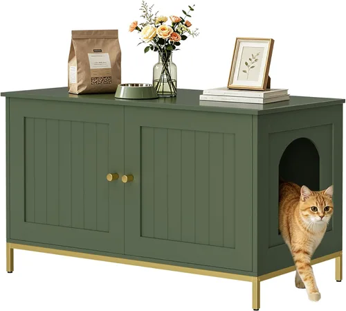Miniatura 12 de Homhedy Gabinete para Caja de Arena para Gatos, Muebles de Baño para Gatos con Marco de Metal, Casa para Mascotas, Se Adapta a la Mayoría de Cajas