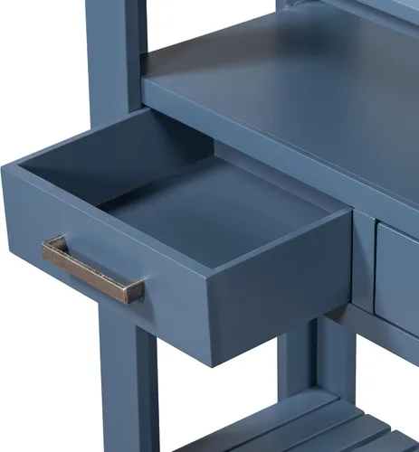 Miniatura 9 de LUMISOL Mesa de sofá de 3 niveles detrás del sofá, mesa consola larga de entrada con 4 cajones, mesas de pasillo con estantes de almacenamiento