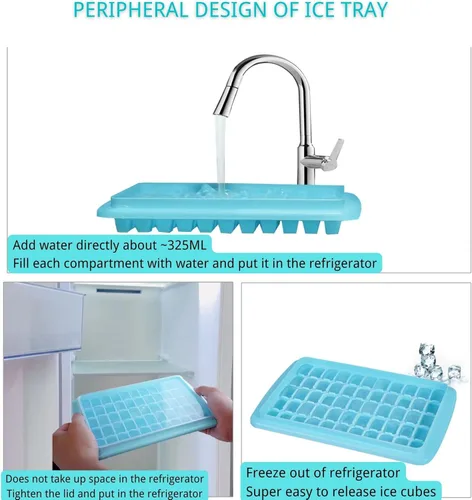 Miniatura 8 de Bandeja para cubitos de hielo con tapa y contenedor 55 – Moldes para cubitos de hielo para congelador, contenedor de hielo sin BPA, viene
