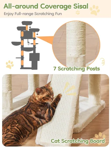 Miniatura 5 de Taoqimiao - Árbol para gatos de 76 pulgadas con postes para rascar, torre XXL para gatos grandes con tablero para rascar, hamaca extragrande