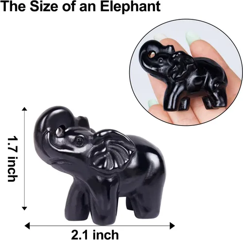 Miniatura 2 de Escultura de elefante de cristal de obsidiana negra de 2 pulgadas, hecha a mano, piedra curativa, figura de animal, decoración espiritual