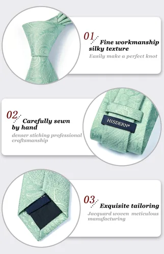 Miniatura 109 de HISDERN Corbatas para hombre, corbata de cachemira y bolsillo cuadrado tejido clásico floral para hombre, corbata de fiesta de boda