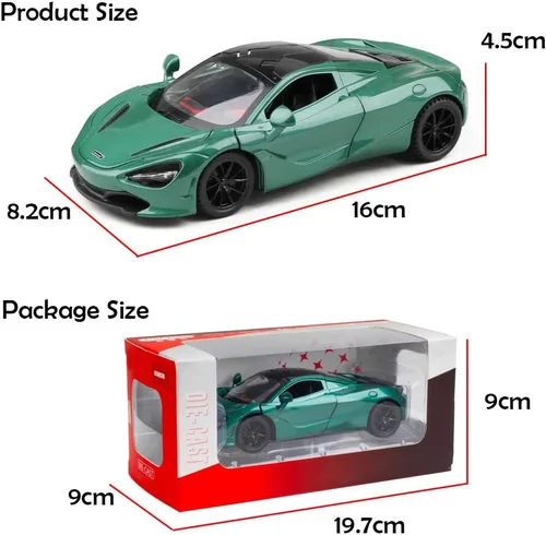 Miniatura 5 de Aleación coleccionable verde 720s modelo de coche de juguete tire hacia atrás vehículo DieCast con luces y sonido