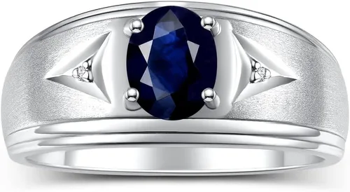 Rylos Anillos para hombre de diseño clásico de 0.315 x 0.236 in con piedras preciosas ovaladas y diamantes brillantes Anillos de piedra natal de