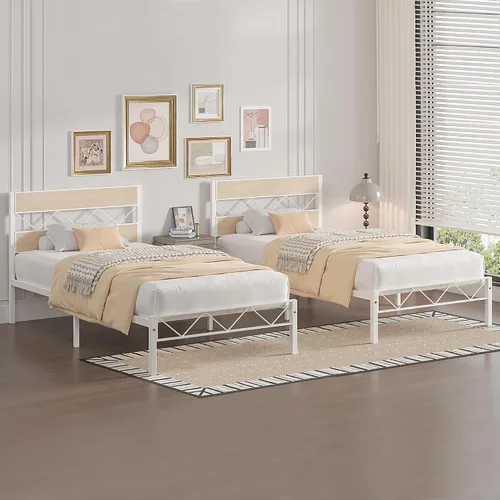 Miniatura 13 de VECELO Base de cama tamaño individual con cabecero, plataforma resistente con soporte de listones de metal, no necesita somier, fácil montaje, negro