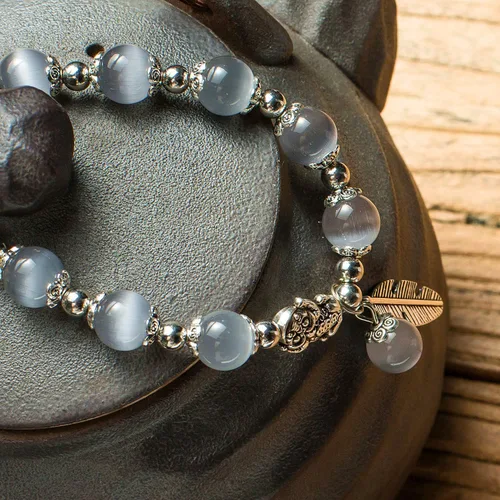 Miniatura 3 de MANRUO Feng Shui La mejor pulsera de cuentas de ojo de tigre natural de 0.394 in con colgante de plata chapado en plata Pi XiuPi Yao amuleto