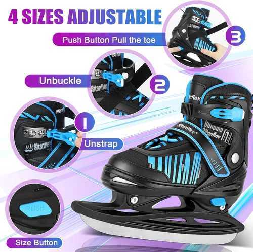 Miniatura 2 de Patines de hielo ajustables para niños y niñas, patines de hockey sobre hielo para principiantes de 4 a 12 años, zapatos de patinaje sobre hielo