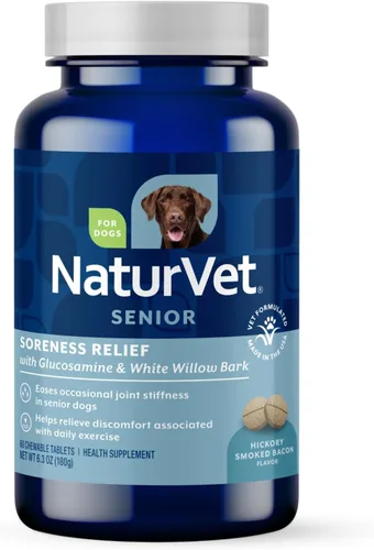 NaturVet Suplementos para personas mayores para aliviar el dolor, sabor a tocino ahumado a nogal, 60 tabletas masticables