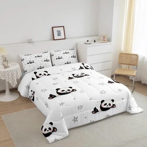 Miniatura 2 de Feelyou Juego de edredón de panda de dibujos animados para niños, edredón de animales lindos para niños y niñas, juego de ropa de cama kawaii panda