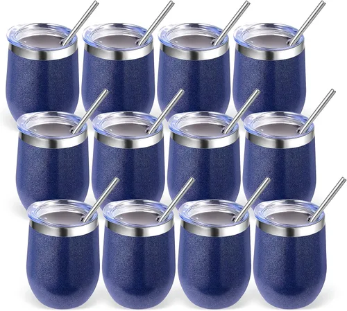 Miniatura 48 de Volhoply - Juego de 12 vasos de vino de 12 onzas con tapa, hechos de acero inoxidable con aislamiento al vacío de doble pared, vasos de vino sin Rosa
