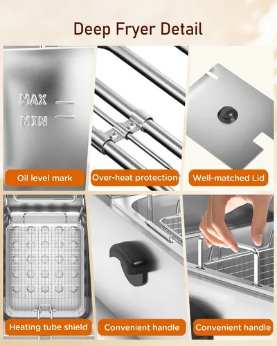 Miniatura 4 de Freidora Comercial Profunda - Freidora Eléctrica Profunda de 12 L con Cesta de 6 L, Freidora Comercial Profunda con Cesta, Freidora de Acero