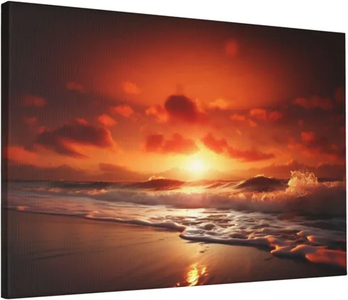Lienzo decorativo para pared, diseño de mar, puesta de sol, playa, decoración del hogar, cuadro enmarcado listo para colgar, 16 x 24 pulgadas