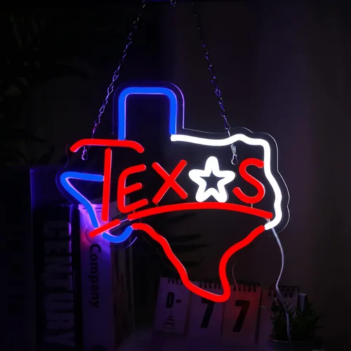 Miniatura 6 de Letrero de neón de Texas alimentado por USB para decoración de habitación, letrero de neón de Texas Longhorn, letrero de luz de neón Lone Star