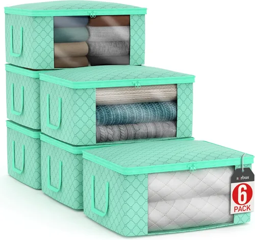 Miniatura 12 de Sorbus Bolsas de Almacenamiento de Ropa Medianas – Contenedores de Almacenamiento de Mantas Plegables para Organizar Dormitorio, Armario, Ropa, Beige