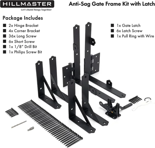 Miniatura 4 de HILLMASTER Kit de marco de puerta anti hundimiento, soporte de esquina de puerta, hardware de puerta ajustable resistente con pestillo de puerta