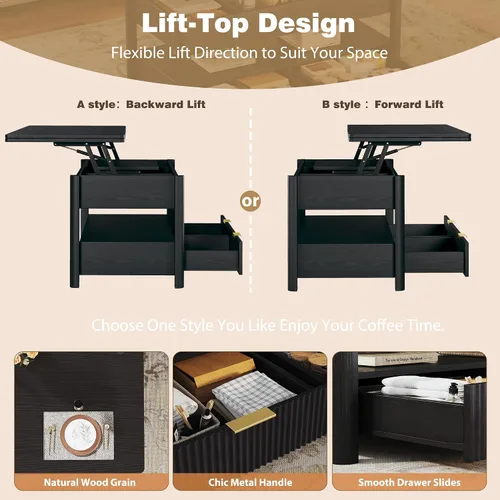Miniatura 7 de HUAHUU Mesa de centro elevable de 40 pulgadas con almacenamiento, mesa de centro cuadrada 4 en 1 con compartimento oculto y estante abierto y 2