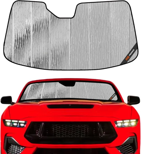 Miniatura 30 de Protección solar para parabrisas Pigenius para Ford Mustang 2015-2023 sin cámara montada en el espejo retrovisor - Metálico Plateado metálica