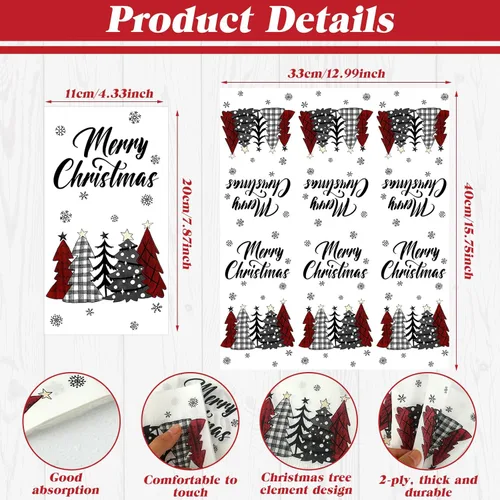 Miniatura 2 de Cholemy 200 servilletas de mano desechables de papel de 2 capas, servilletas de mano de árbol de Navidad, bola de árbol de Navidad, diseño de Papá
