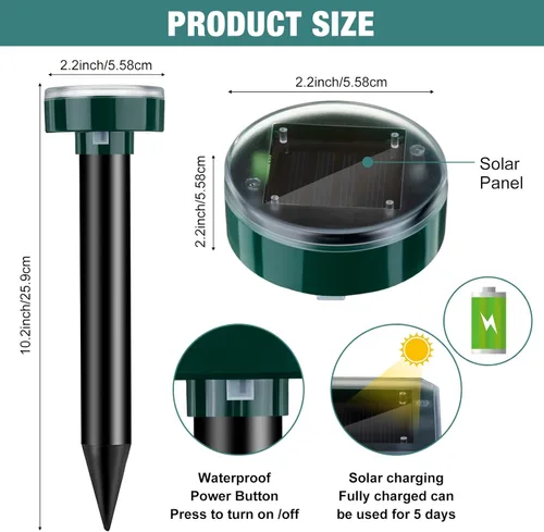 Miniatura 2 de Repelente solar de topos, 28 piezas, ultrasónico, para exteriores, para jardín, patio, césped, repelente solar impermeable para marmotas, ratones