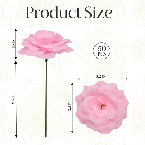 Miniatura 2 de 50 unidades de cabeza de rosa, flores artificiales a granel para manualidades, cabeza de flor de seda de rosa falsa de 3 pulgadas, flores sintéticas