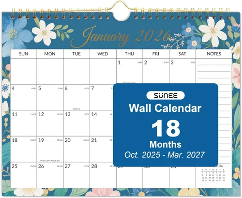 Miniatura 12 de SUNEE Calendario de pared 2026 de 18 meses, octubre de 2025 a marzo de 2027, 14.5 x 11.5 pulgadas, cuadrícula grande para colgar con papel grueso