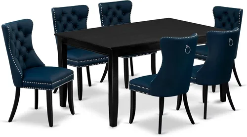 Miniatura 15 de East West Furniture DUDA7-BLK-12 - Juego de mesa y sillas de cocina de 7 piezas, consta de una mesa de comedor rectangular y 6 sillas Parson