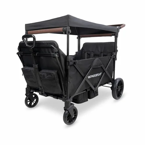 WONDERFOLD X4R Rev Stroller Wagon (4 plazas) – Carro plegable con arnés de cinturón de seguridad de 5 puntos, asientos reclinables y espacios para