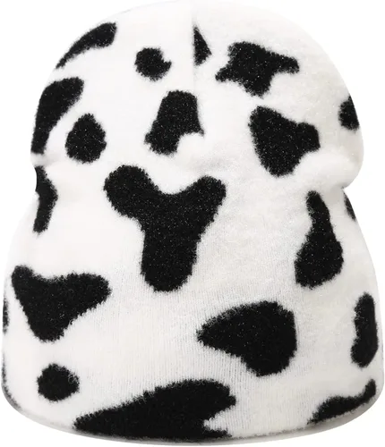 Miniatura 2 de Gorro de invierno con estampado de vaca, diseño de animales, doble capa, color blanco