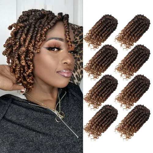 Miniatura 8 de Bileaf Cabello de Ganchillo Passion Twist Pre-retorcido de 10 Pulgadas, 8 Paquetes de Ganchillo Passion Twist, Cabello Corto Passion Twist