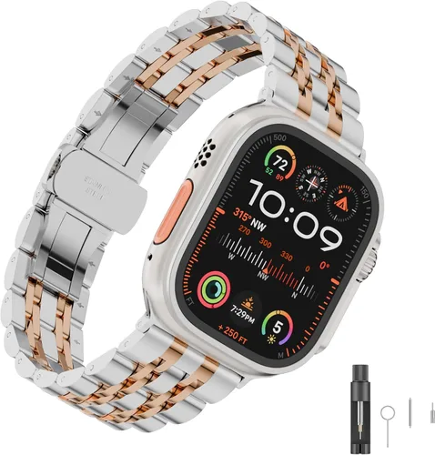 Miniatura 7 de Correa de acero inoxidable sólida compatible con Apple Watch de 49, 46, 45, 44, 42, 41, 40, 38 mm, correa de metal para iWatch Series